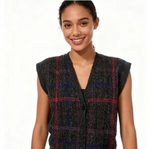 Plaid Sleeveless Knit Vest